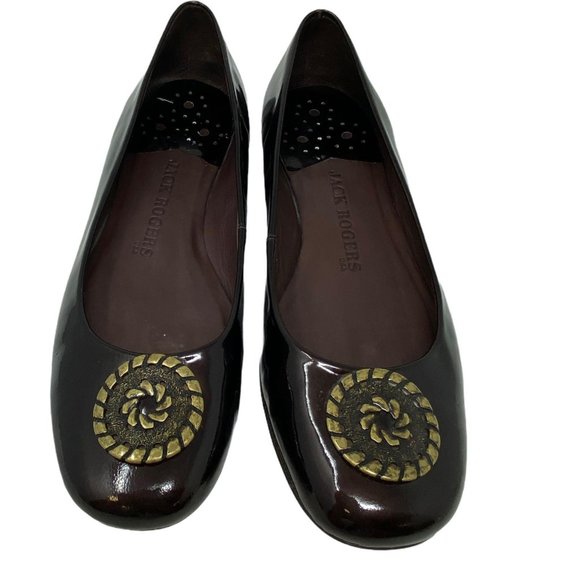Jack Rogers Medallion Patent‎ Leather Brown Flats 8 - Picture 1 of 5